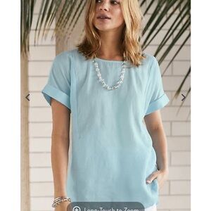J Jill Pure Jill Linen Popover Top Light Blue Sea Lightweight Size Large Tall